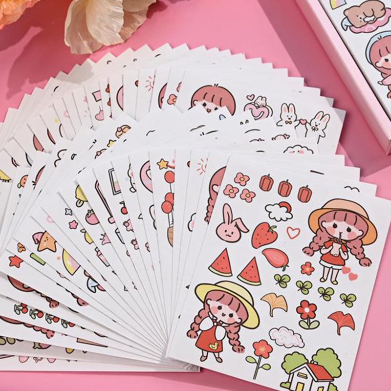 50 Lembar / Set Stiker Kertas / Selotip Washi Gambar Kartun Anak Perempuan Untuk Dekorasi DIY