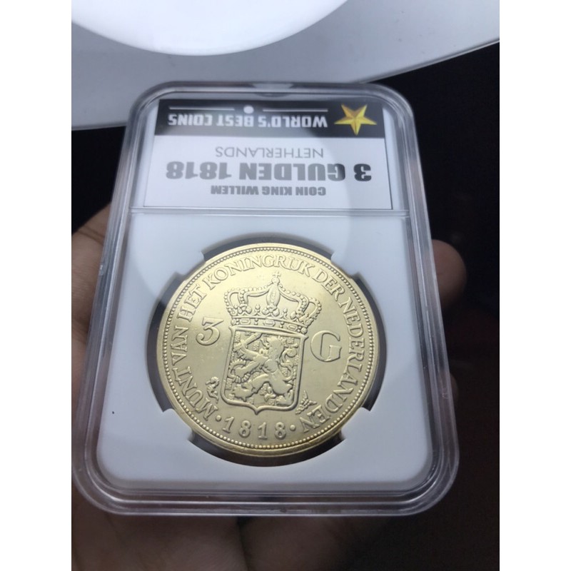 Koin Kuno 3G Willem 1818 Super Langka Warna Gold dengan pelindung