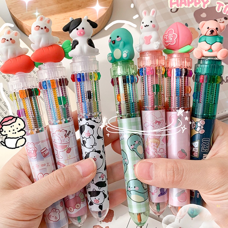 10 Warna 0.5mm Pulpen / Bolpoin Kartun Kreatif Kapasitas Besar Dapat Ditarik