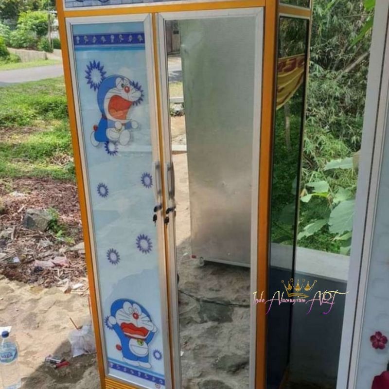 Lemari Pakaian / Baju Pintu 2 Minimalis Kaca Bahan Alumunium Awet