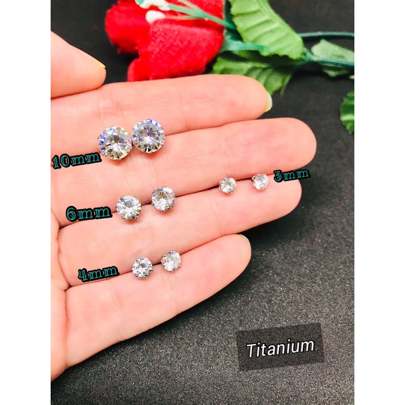 Anting Tusuk Permata silver Titanium anti karat