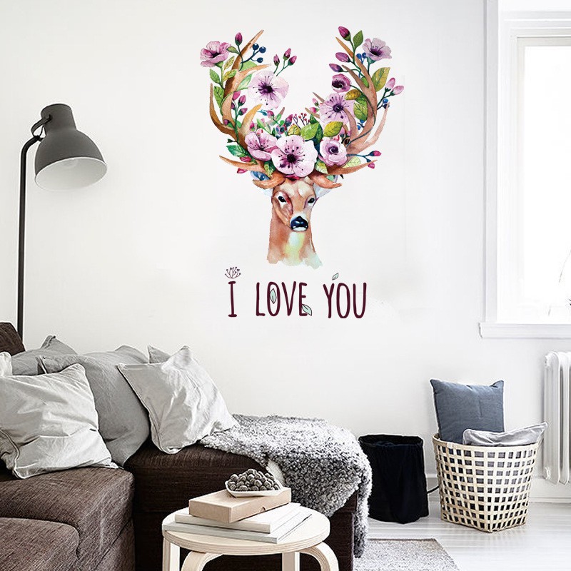 Reliza Wall Sticker Flowers Deer Kepala Rusa Stiker Dinding LDR