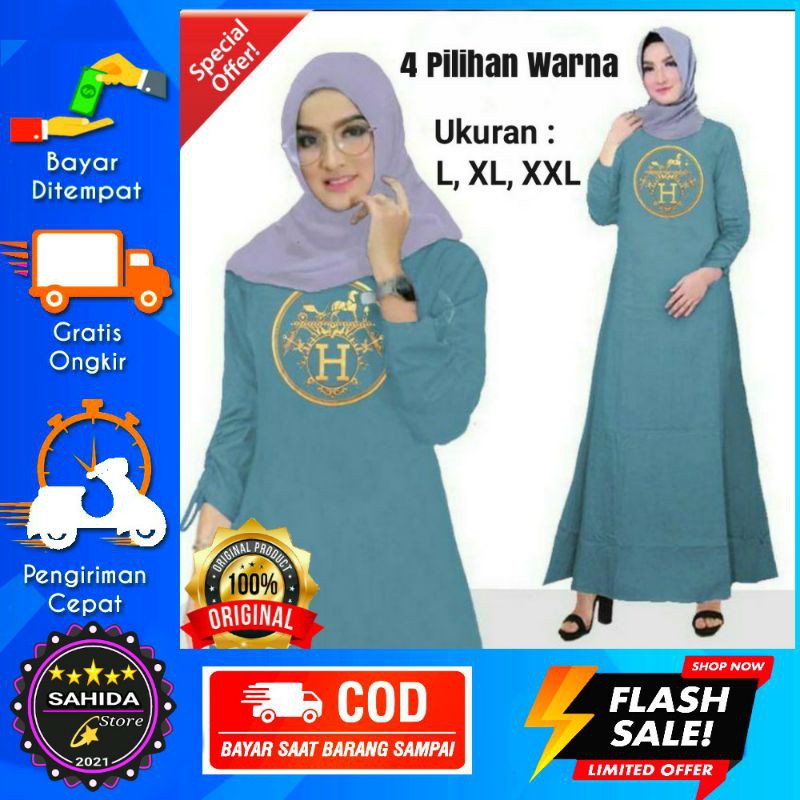 Baju Drees Wanita Maxi Dress Cewek Muslimah Lebaran Terbaru 2021 BAJU HM MAXI DRESS WANITA MUSLIM
