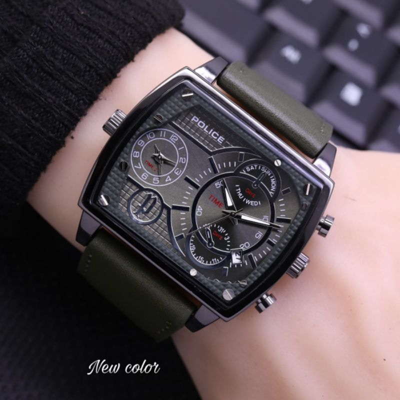 Best Seller  Jam Tangan Pria POLICE Kulit Dualtime Strap Kulit Premium