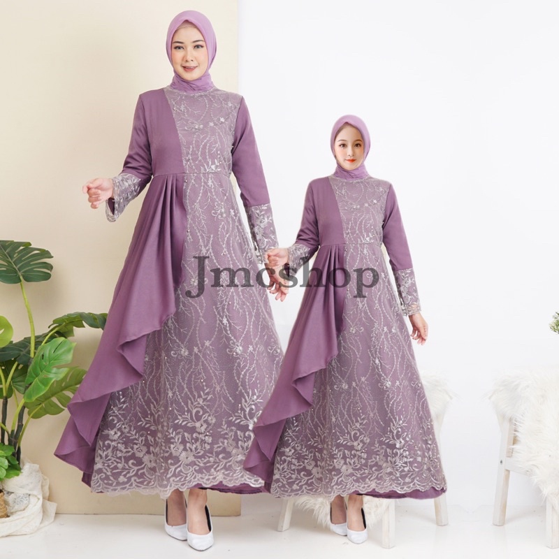 gamis moscrepe brukat tile bisa couple mom and kids / pasangan ibu anak