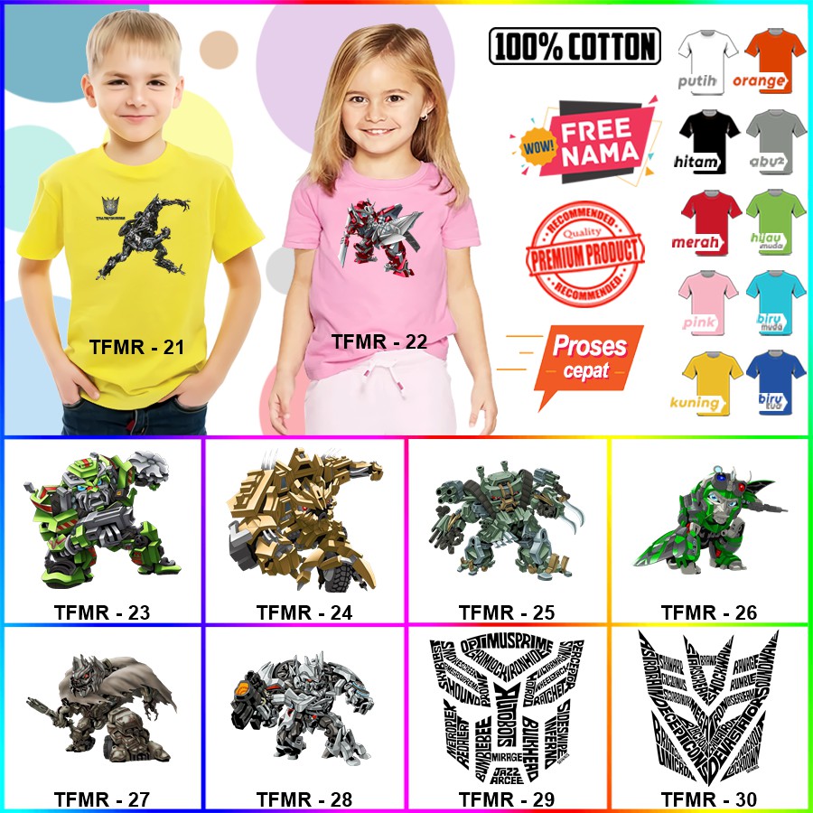 Baju Kaos ANAK DAN DEWASA TRANSFORMER COUPLE (FREE NAMA)