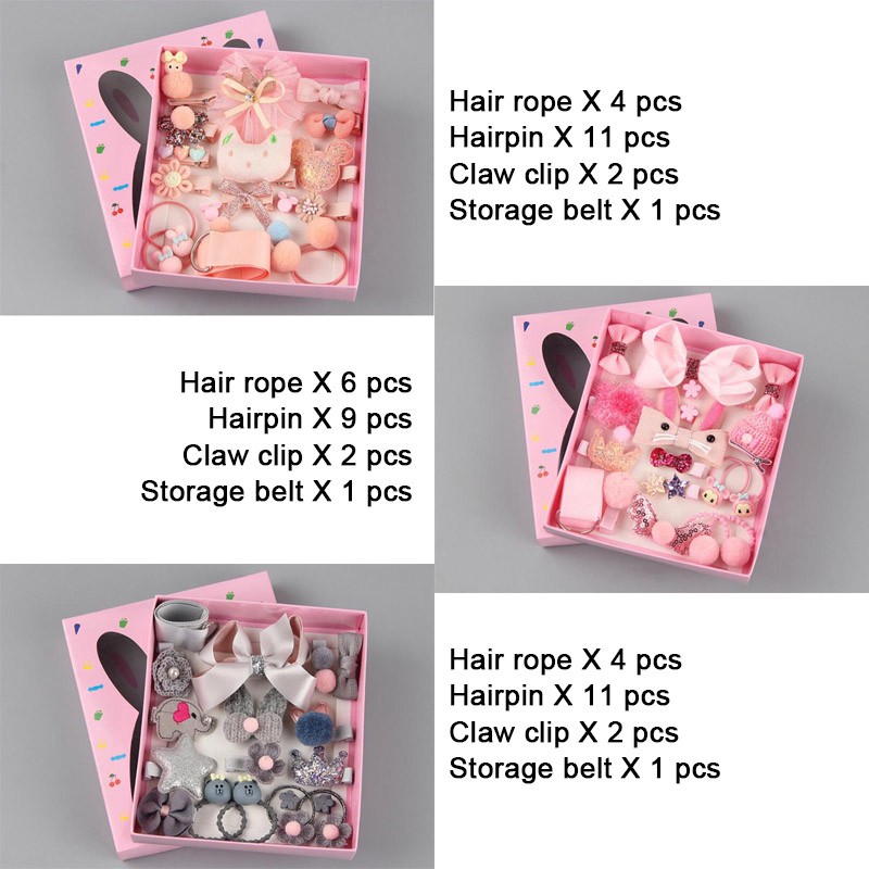 Set isi 10/18pcs -Hair Clips Girls Baby Klip Rambut Anak Birthday Hadiah Box kuncir rambut anak