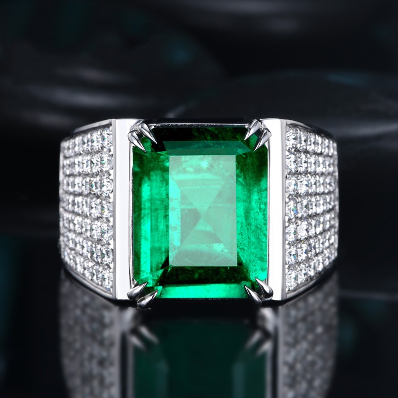Cincin Batu Permata Zamrud Sintetis 8 Karat 18k Bahan Stainless Untuk Pria