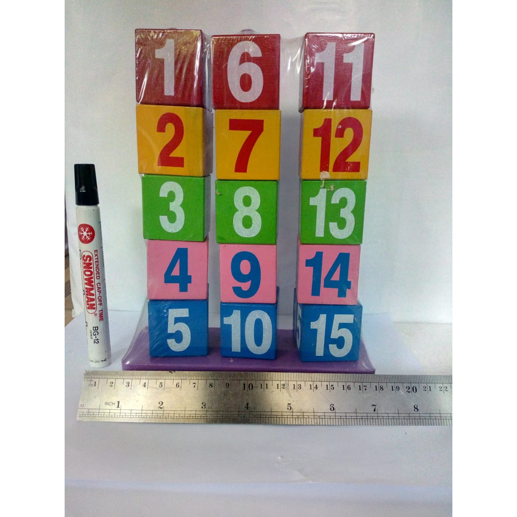 Mainan Kayu Edukasi alat Peraga TK Paud APE Balok Susun Angka Warna