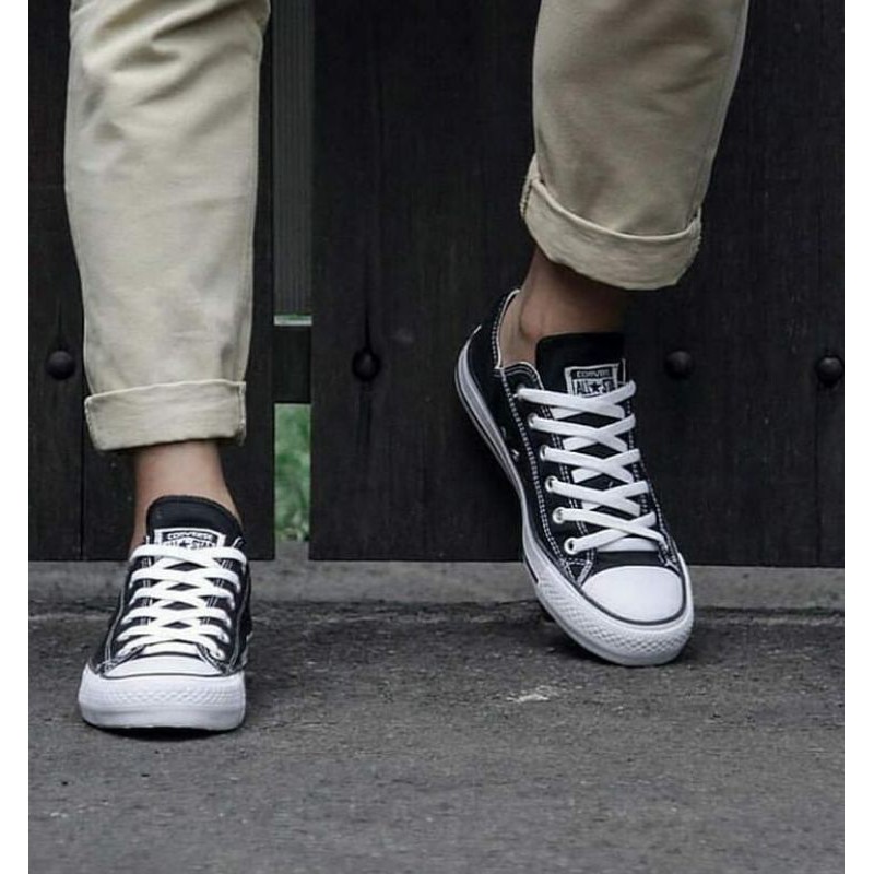 Sepatu Converse Allstar Classic Ox Black White Hitam Putih Import Vietnam Sekolah Kerja Kuliah Murah