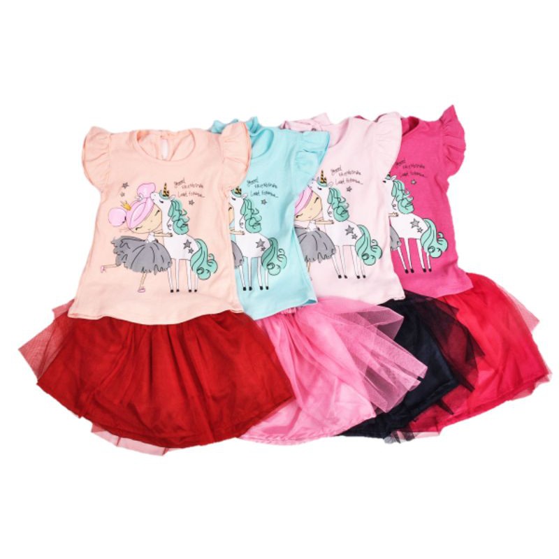 Setelan fashion rok tutu baju anak perempuan 1-2 TAHUN MOTIF Balerina