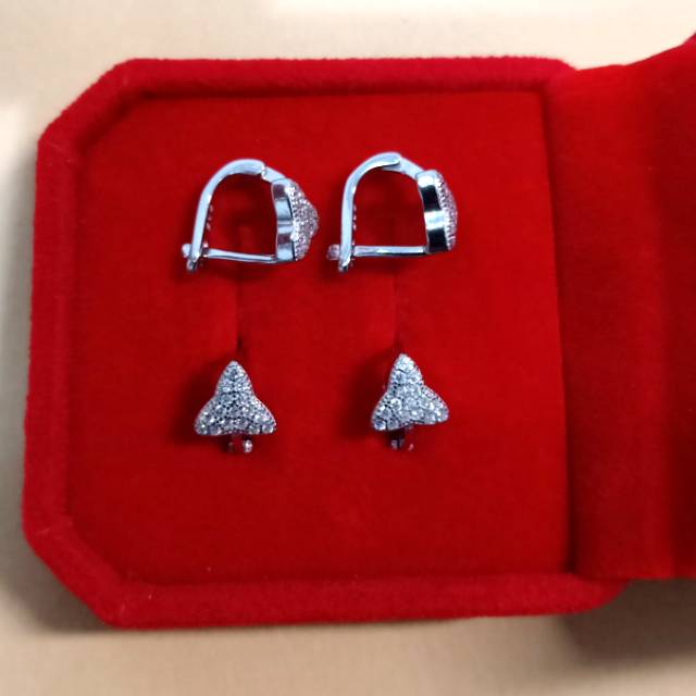 Anting jepit silver 925 cor segitiga full mata / perhiasan perak 925 berlapis emas import