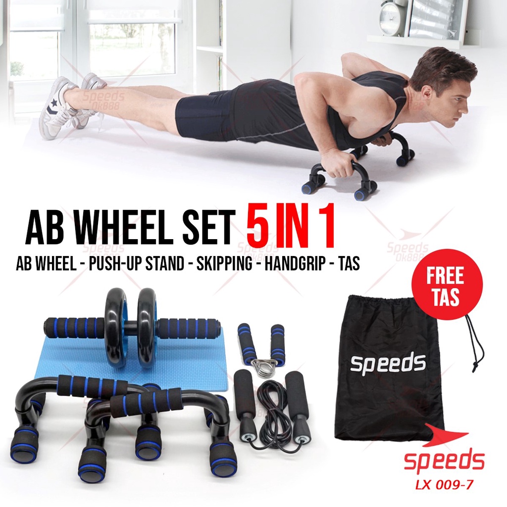 SPEEDS AB Wheel Set Ab Wheel / Ab Roller / Double Wheel / Alat Push Up Stand Bar Alat Gym / Alat Sit Up Abdominal Sederhana 009-7