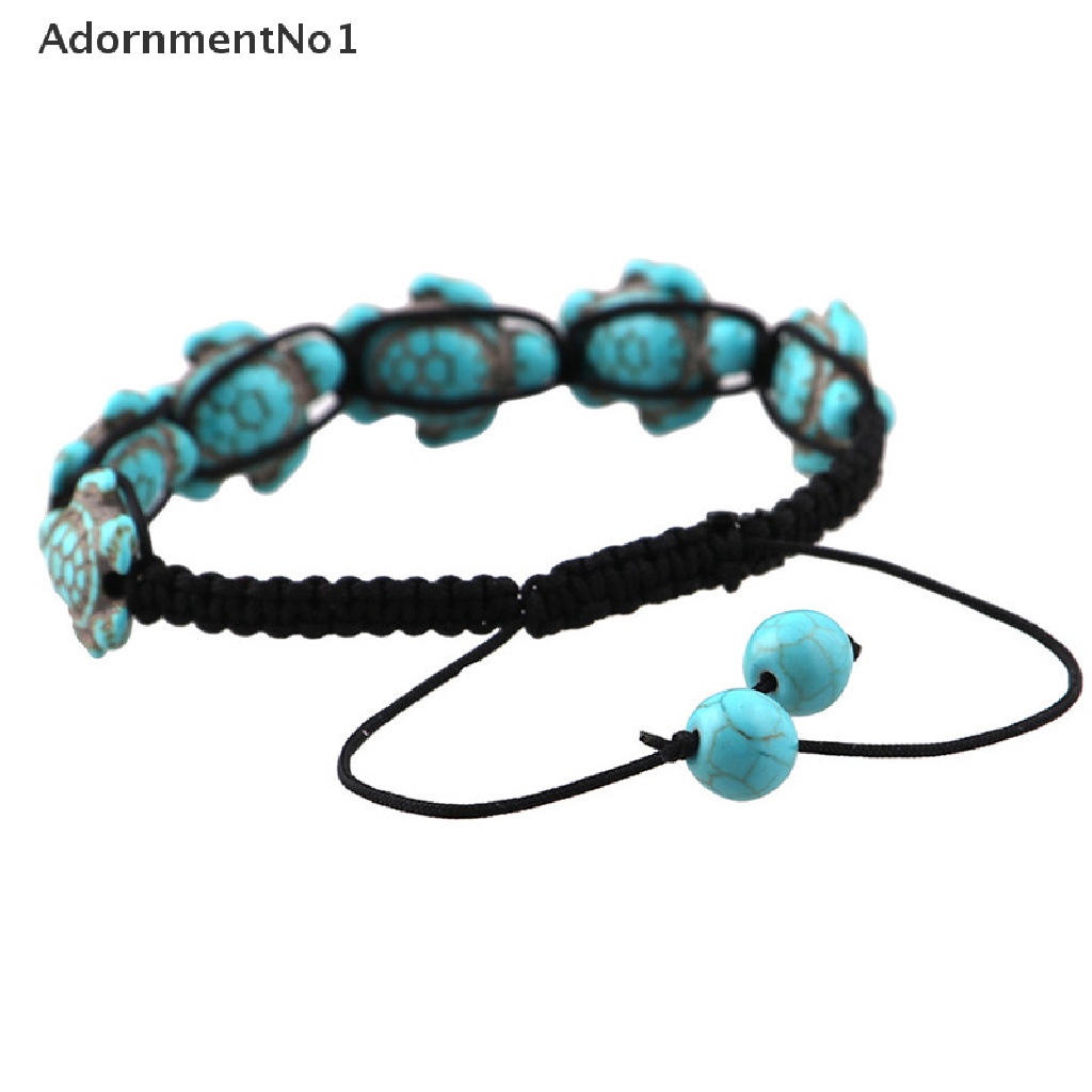 (AdornmentNo1) Gelang Tangan Tali Adjustable Gaya Vintage Bohemia Motif Kura-Kura + Turquoise Untuk Wanita