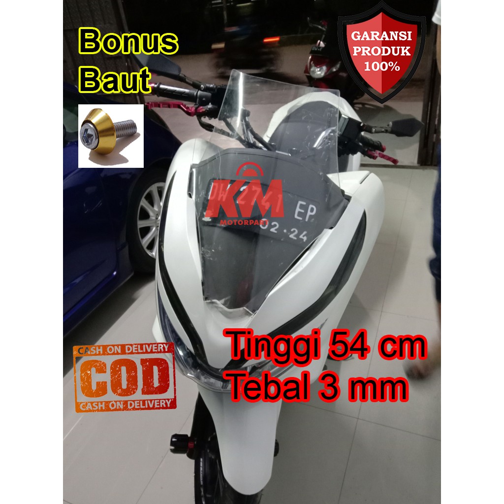 Visor Windshield Honda PCX Variasi Tinggi 54 cm Tebal 3mm Hitam dan Bening