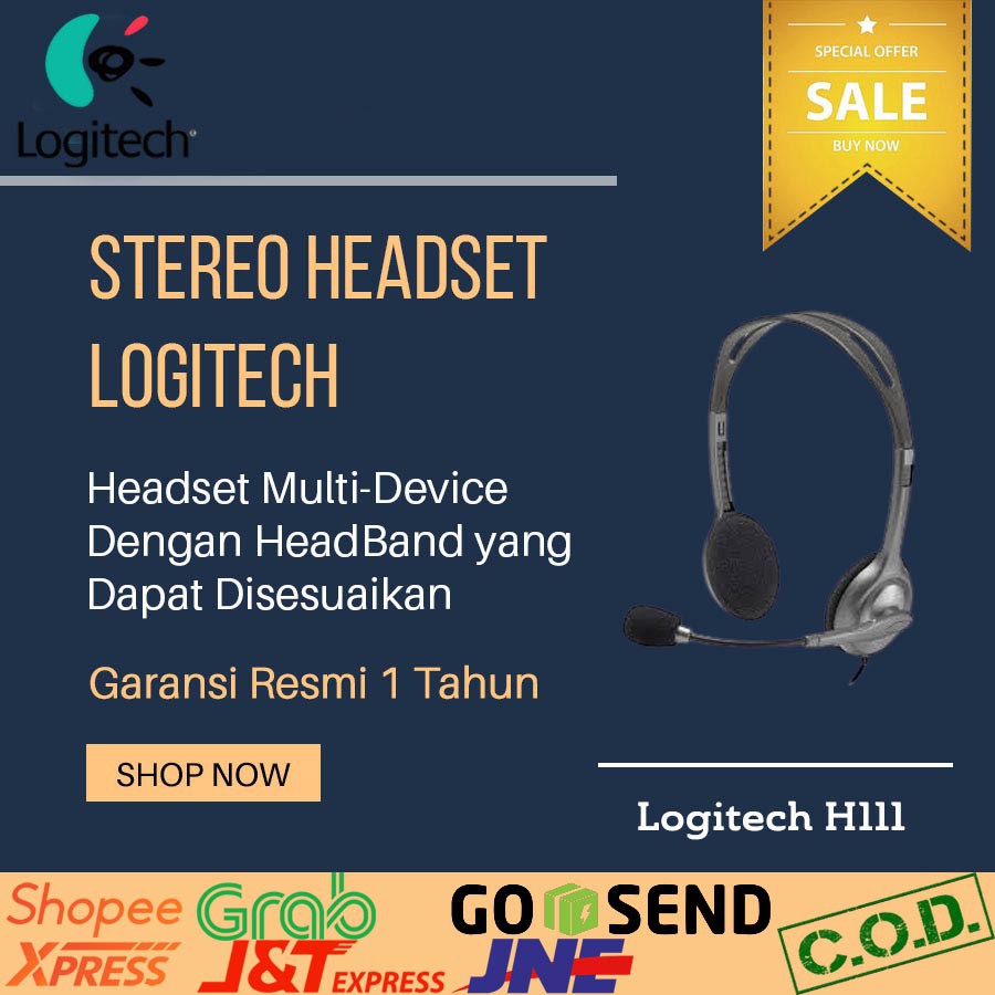 Logitech H111 Stereo Sound Headset Microphone | Headset Full Bass Terbaik | Mic Headset