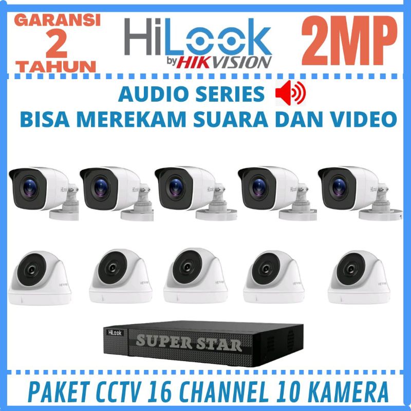 PAKET CCTV HILOOK 16 CHANNEL 10 KAMERA 2MP AUDIO BISA MEREKAM SUARA DAN VIDEO BY HIKVISION