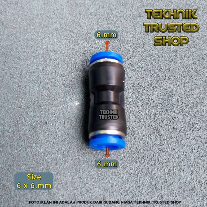 Fitting nepel lurus reducer 6 x 6mm tube selang to selang angin PU