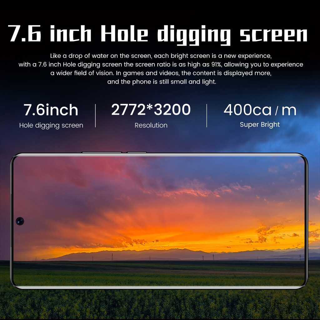 HP Murah Handphone P50 Pro Smartphone 8GB + 256GB Global Versi 7.6 inch Cellphone Bluetooth Dual Card SIM MobilePhone Android Smartphone HD Camera