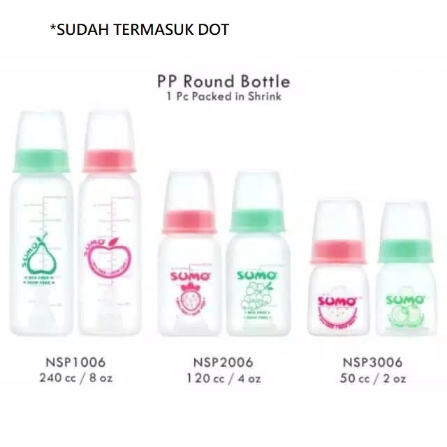 Ninio Botol Dot Susu Asi Ninio Sumo Round Bottle 50 ml / 120 ml / 240 ml BPA FREE Ninio Botol Sumo