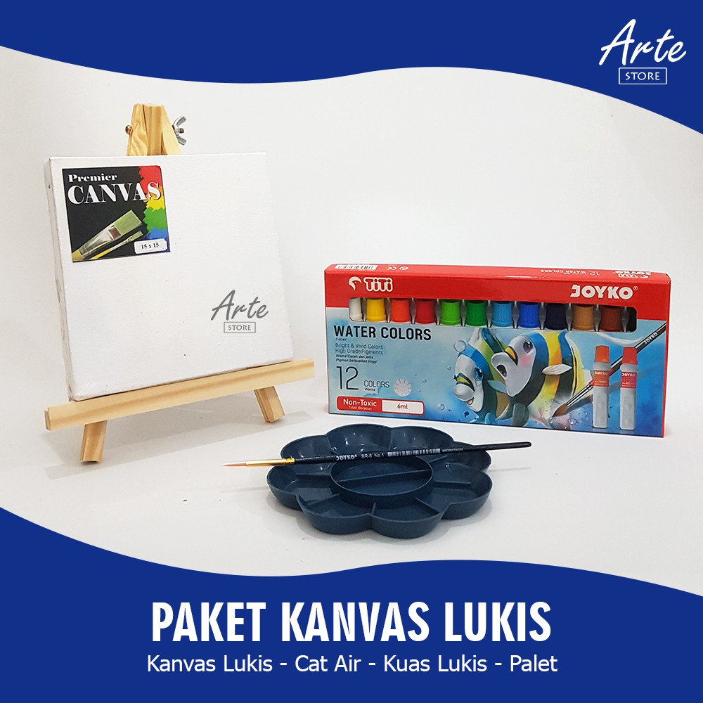 PAKET KANVAS LUKIS (Kanvas Lukis, Cat Air, Kuas dan Palet)