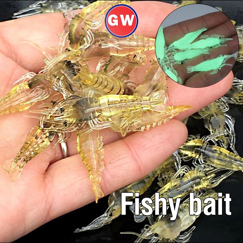 Umpan Pancing Soft Bait Bentuk Udang Bahan Silikon Ukuran 4cm Dengan Mata Kail