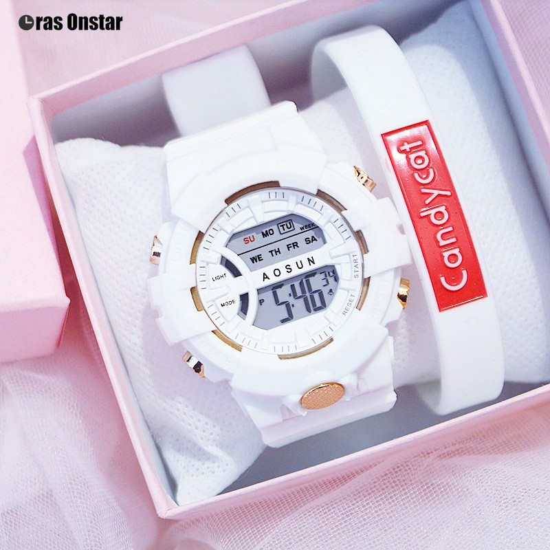 Jam Tangan Wanita Kalender Pasangan Elektronik Luminous Waterproof Digital Fashion Jelly LED Watch-2