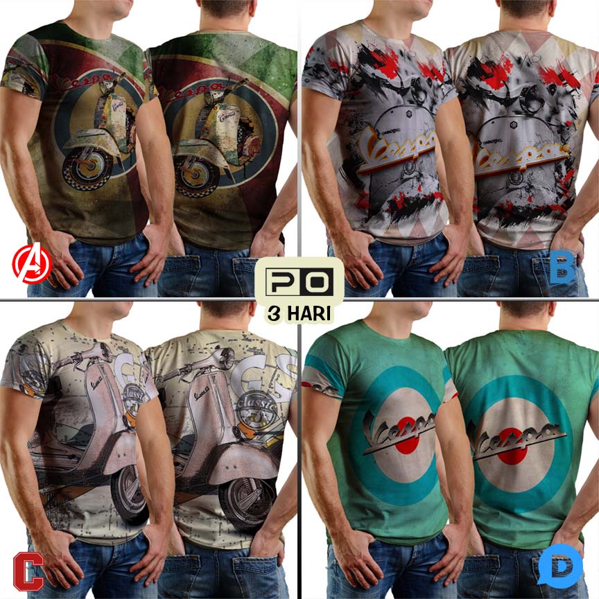 Kaos Vespa Scooter Rider Tshirt Fullprint Bahan Polyester Jersey