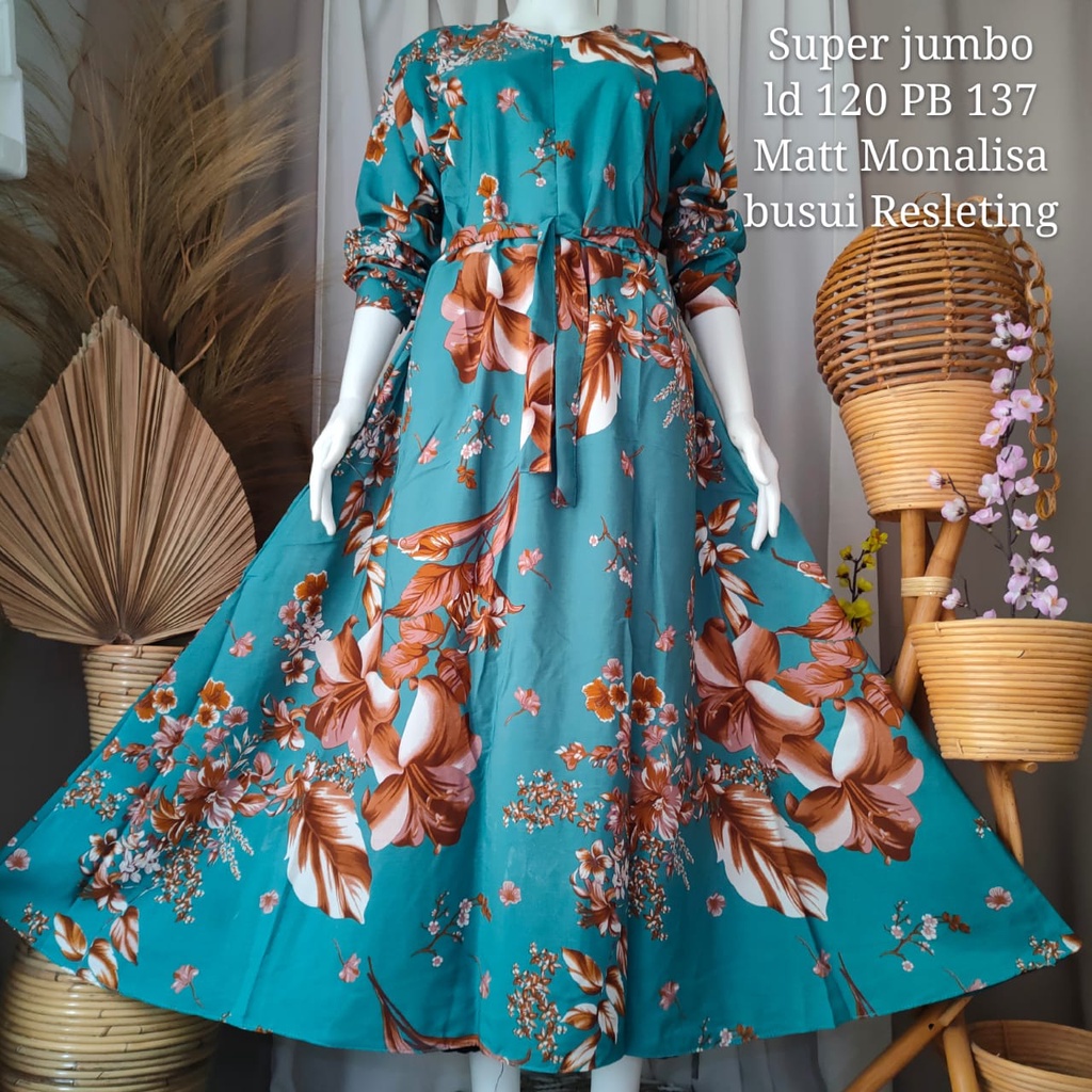GAMIS MONALISA PREMIUM KLOK SUPER JUMBO MOTIF BUNGA BELINDA TERBARU/GAMIS KLOK SUPER JUMBO TERLARIS