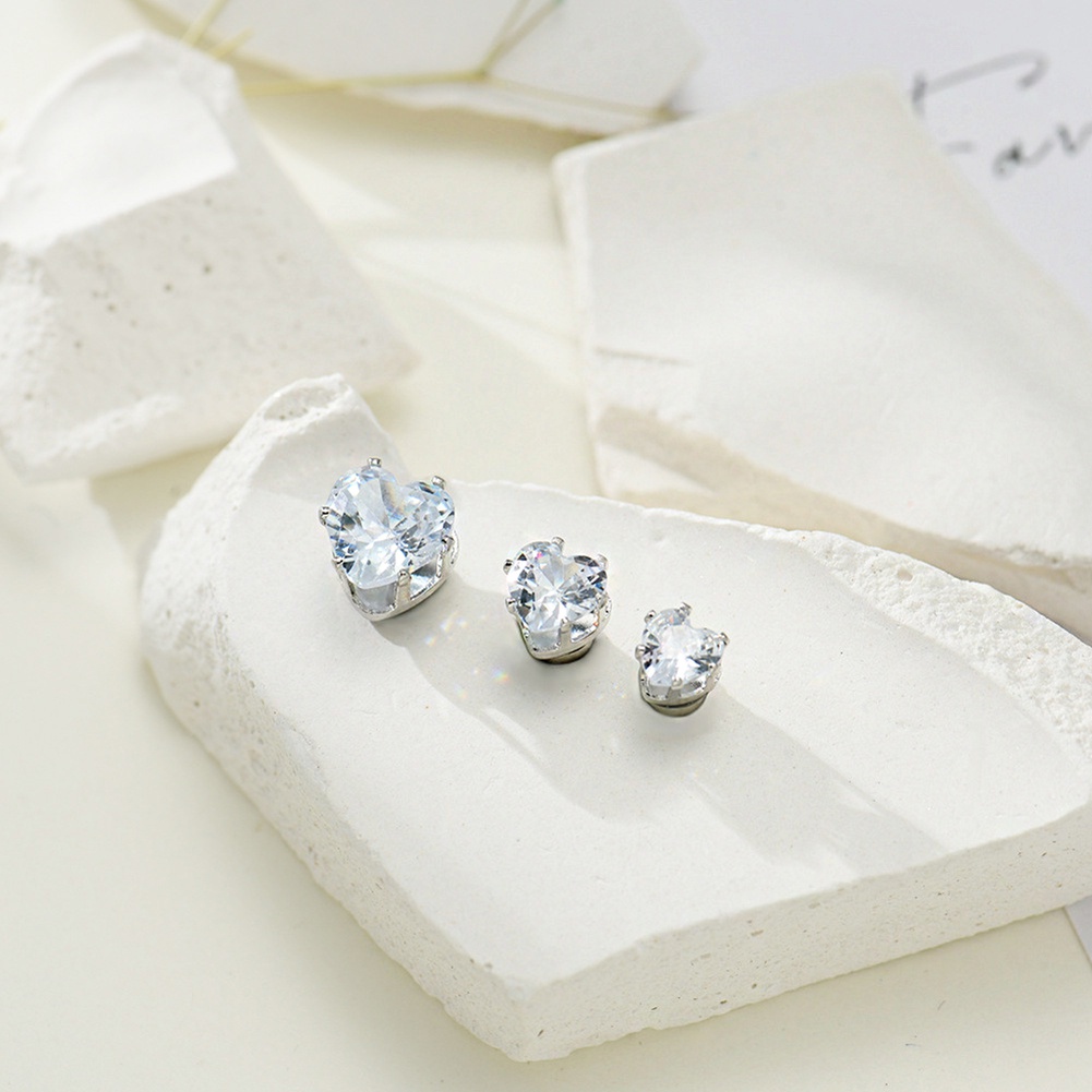 Anting Klip Magnetik Bentuk Hati Hias Zircon Untuk Wanita