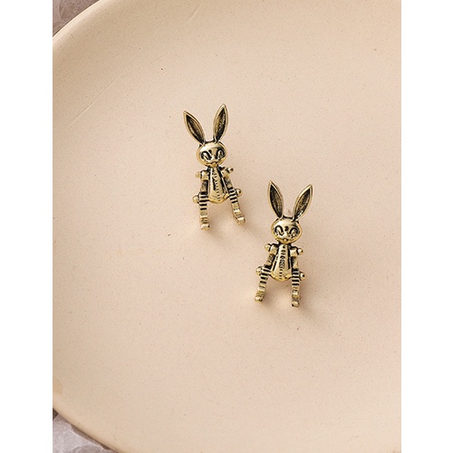 LRC Anting Tusuk Fashion Gold Color Rabbit Alloy Distressed P33307