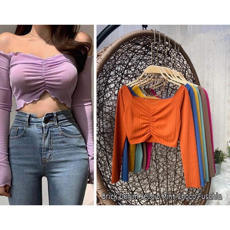 Rose sabrina Lengan panjang | croptop sabrina wanita lengan panjang | croptop sexy sabrina wanita | croptop korean fashion import | aquarius boutique89 grosir