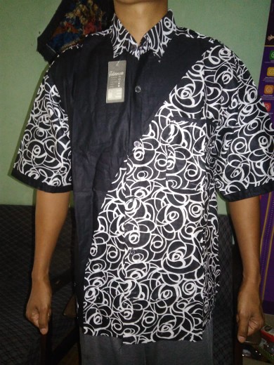 Trolis Grosir Kemeja Batik Pria Cowok Lengan Pendek Kombinasi Polos Hitam Merah Fs Grup Promo45batik