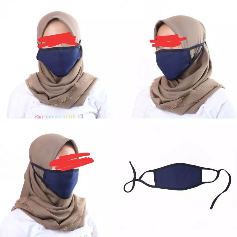 Masker kain 2 lapis tali panjang hijab Lusinan