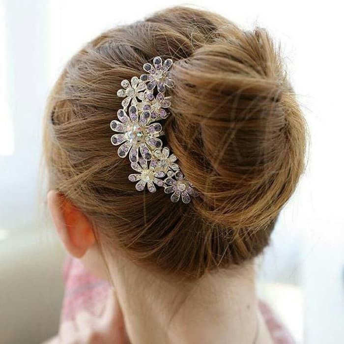 Jepitan Rambut Aksesoris Jepit Sirkam Sanggul Korea Model Bunga Kristal Simple Cantik M OBGA10448