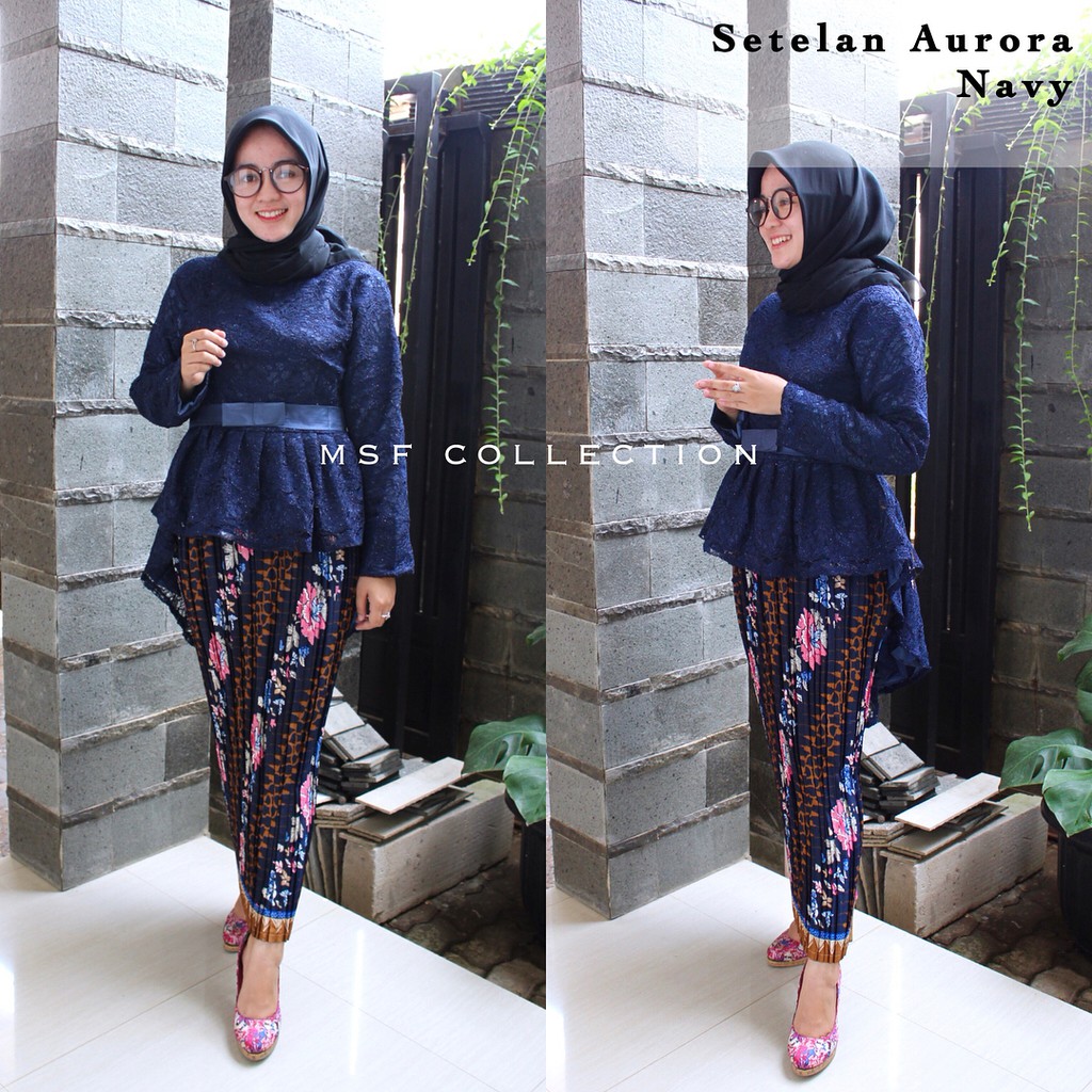 Setelan Kebaya Modern Aurora Brukat / Brokat Navy Dan Warna Lain