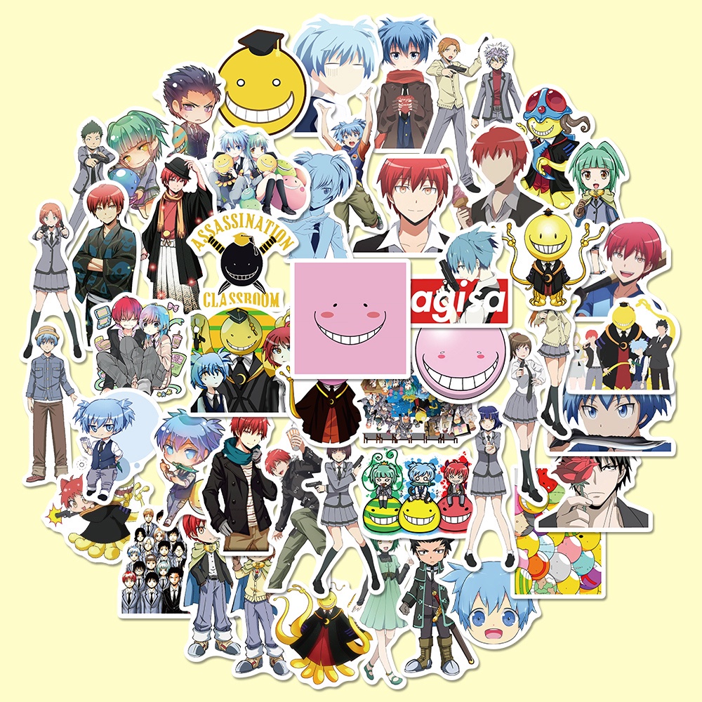 50pcs Stiker Desain Kartun Anime Assassination Classroom Anti Air Untuk Laptop