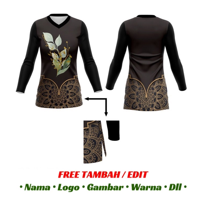 Jersey Baju Kaos Seragam Wanita Hijab Tunik Muslimah Sepeda Lari Senam Voli Bulutangkis Custom