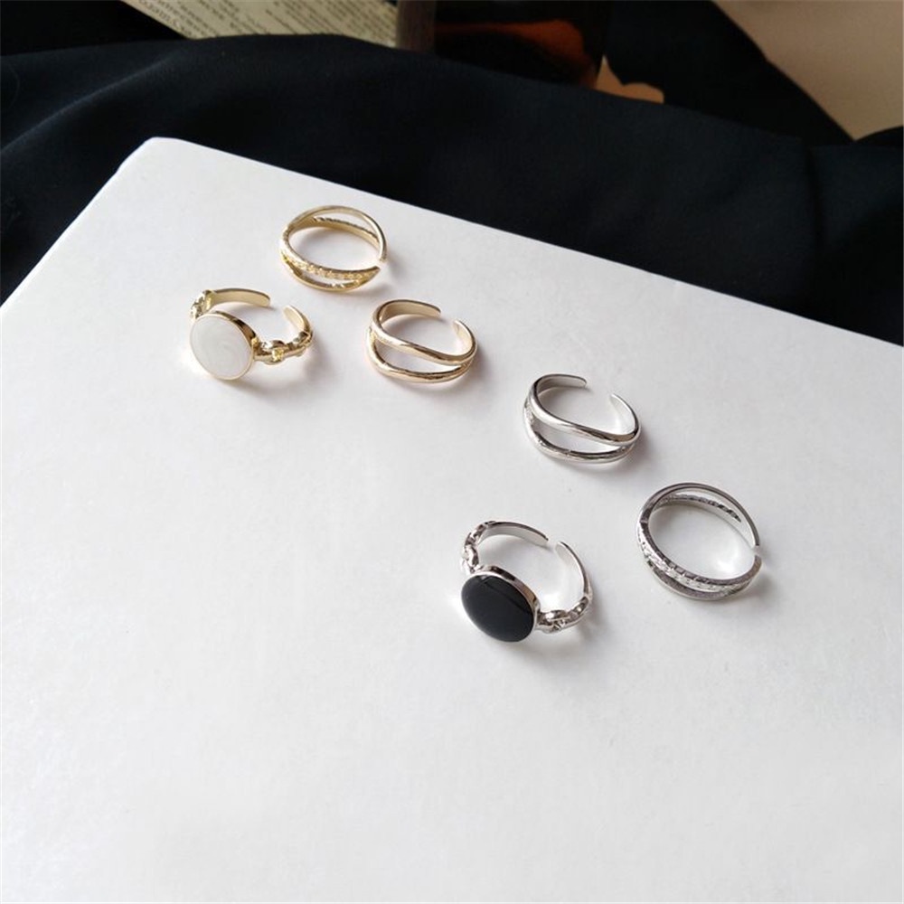 3pcs Set Korean Fashion Design Cincin Ukuran Terbuka Dapat Disesuaikan untuk Wanita dan Pria