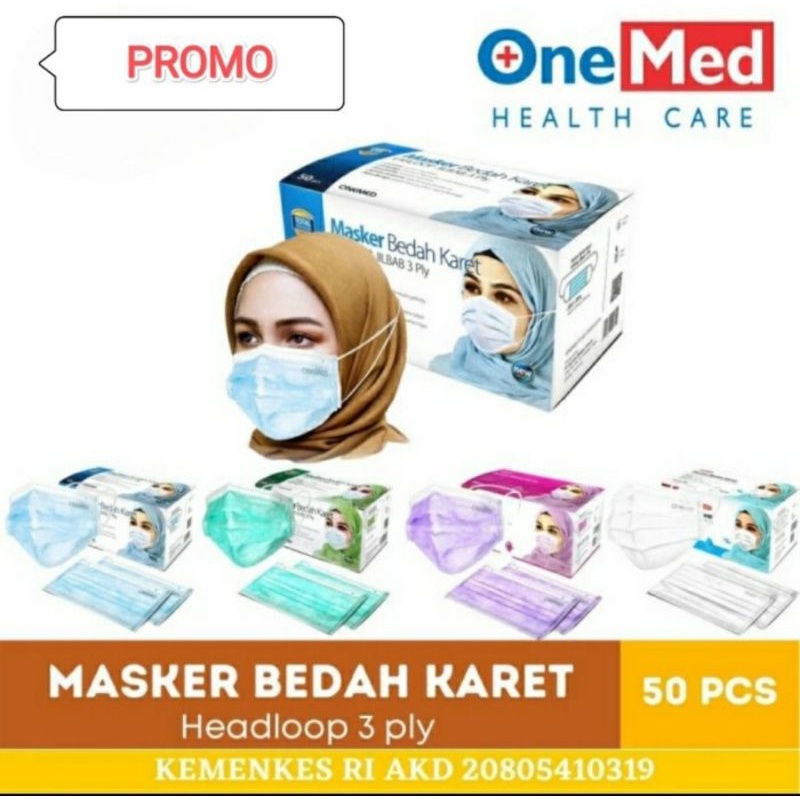 Masker hijab jilbab medis Onemed headloop isi 50pcs