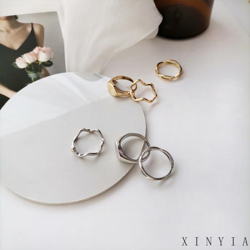 COD✨3 Pcs / 1 Set Cincin Jari Telunjuk Desain Geometri Asimetris Untuk Wanita