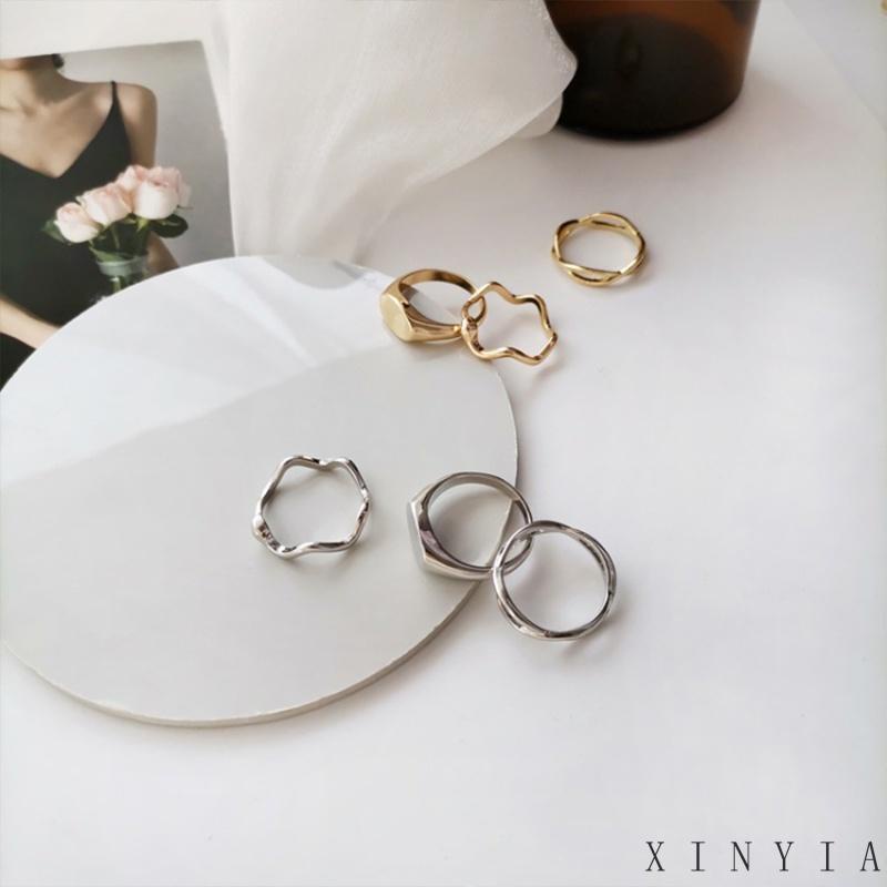 3pcs / Set Cincin Jari Telunjuk Desain Geometri Asimetris Untuk Wanita