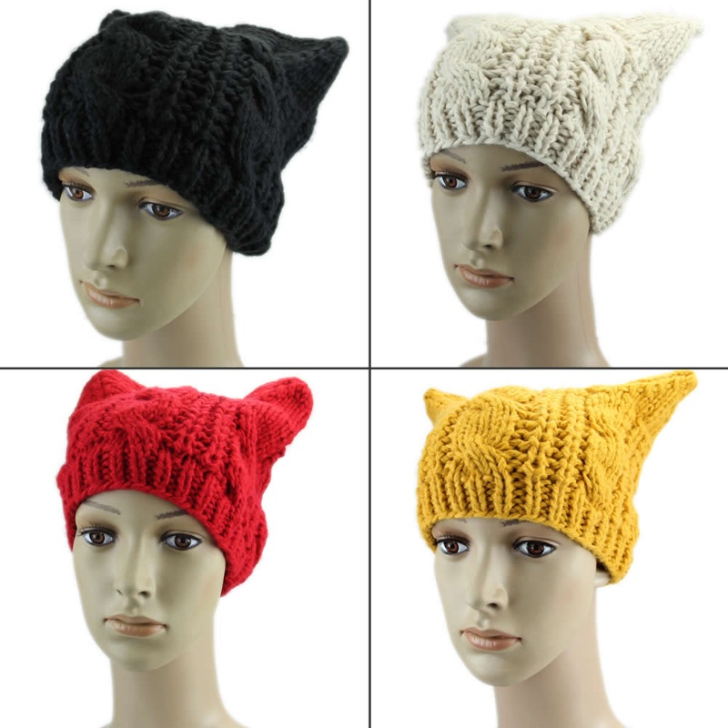 Zzz Women Devil Tanduk Untuk Telinga Winter Beanie Crochet Braided Rajut Ski Wool Ha