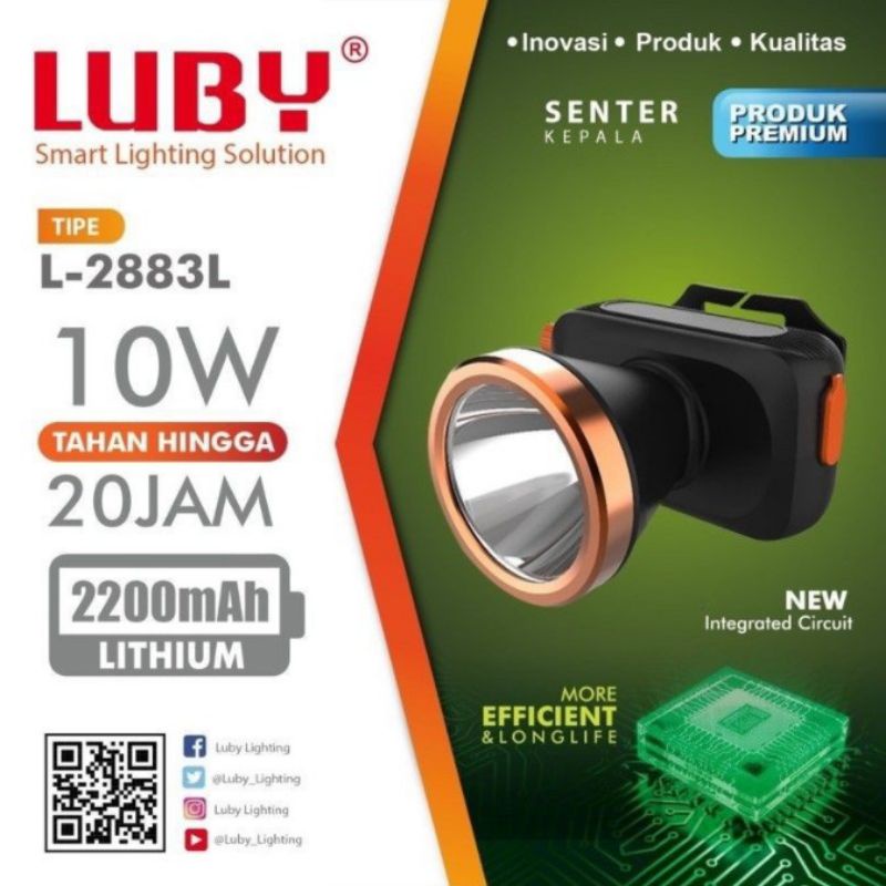 Senter Kepala LED Luby 10 Watt L-2875 Headlamp Putih Charger Free Reflektor Kabut