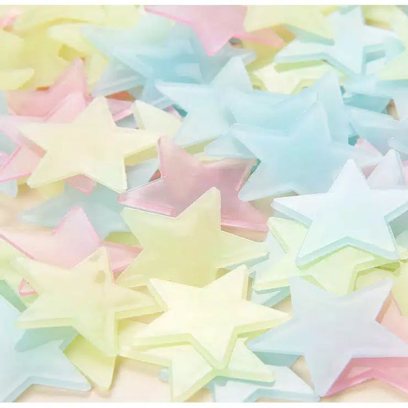 Medan Termurah/ISI 100PCS Sticker bintang star Glow in the dark 3cm