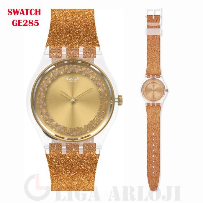 SWATCH GE285 Jam Tangan Wanita Analog Rubber Gold Swiss Made Original barang ada