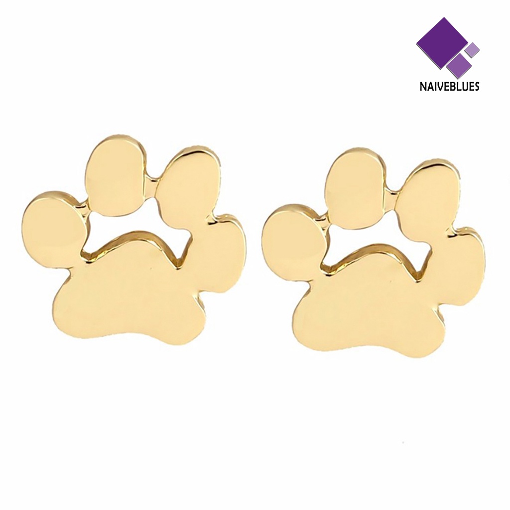 1 Pasang Anting Stud Desain Jejak Kaki Hewan Bahan Alloy Untuk Wanita