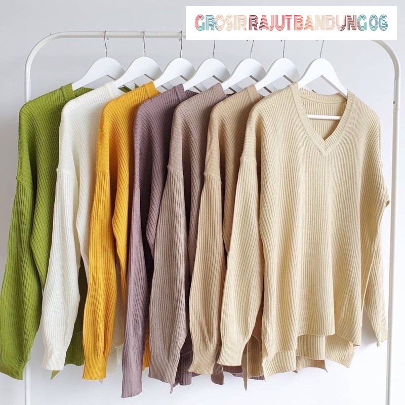 SWEATER RAJUT BOXI V NECK BAJU TANGAN PANJANG WANITA MURAH