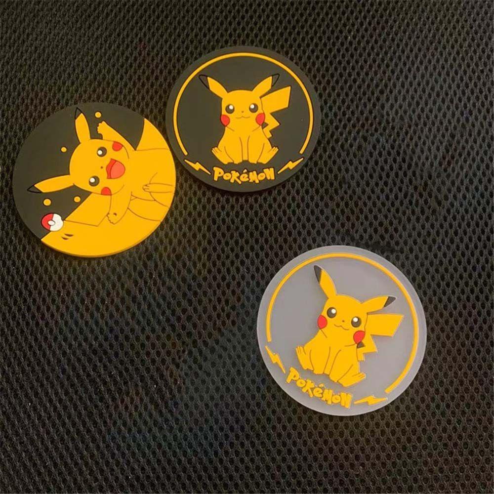 Rebuy Pikachu Cup Pad Anti Slip Kawaii POKEMON Ornamen Mobil Transparan Cup Holder Water Cup Slot Pad