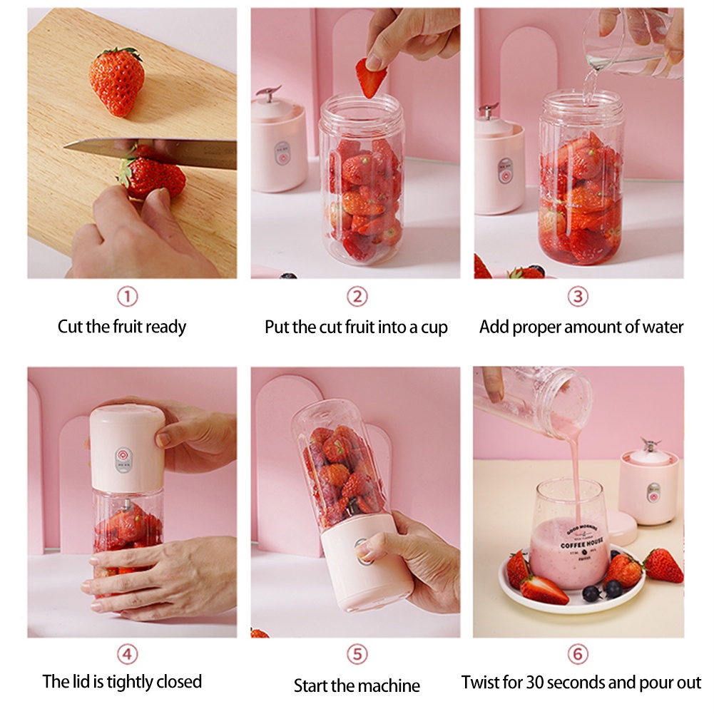 810PK Portable Blender/Juicer USB 500ML Mini Juicer Multifungsi 4 Pisau Kaca Tebal